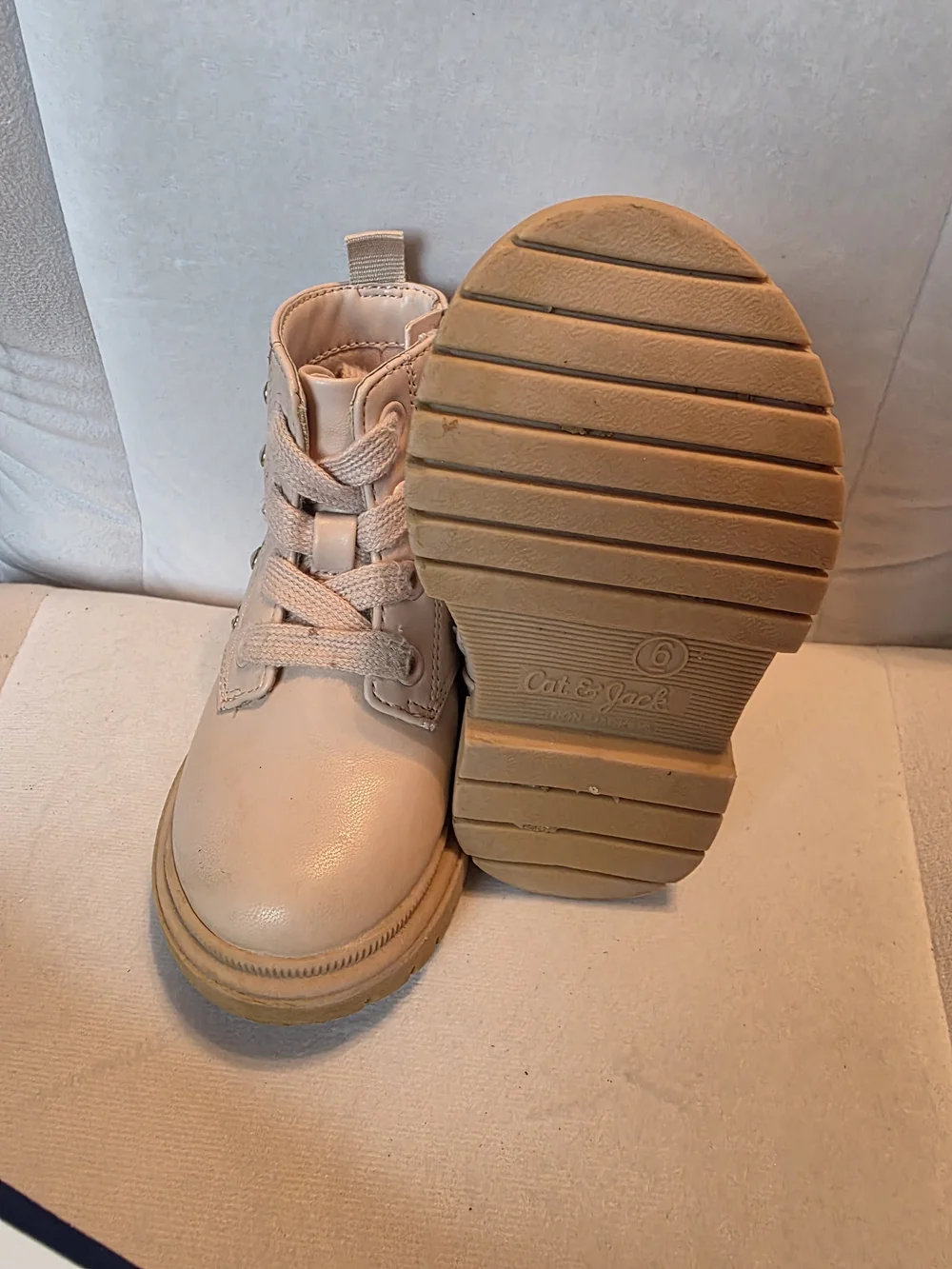 Cat & Jack Blush Pink Pearl-Stud Lace-Up Kids Boots